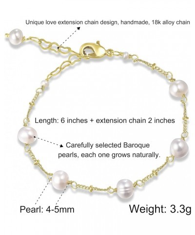 Pearl Bracelet Baroque Cultured Link 14K Gold Plated Adjustable Love Extension Chain Valentine's Day Gift Retro Charm Jewelry...