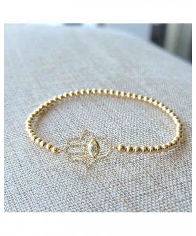 14kt Gold Filled Hamsa with Evil Eye Pendant Bracelet, Good Luck Eye, Stretch and Stackable Bracelet, Hamsa Bracelet, Hand of...