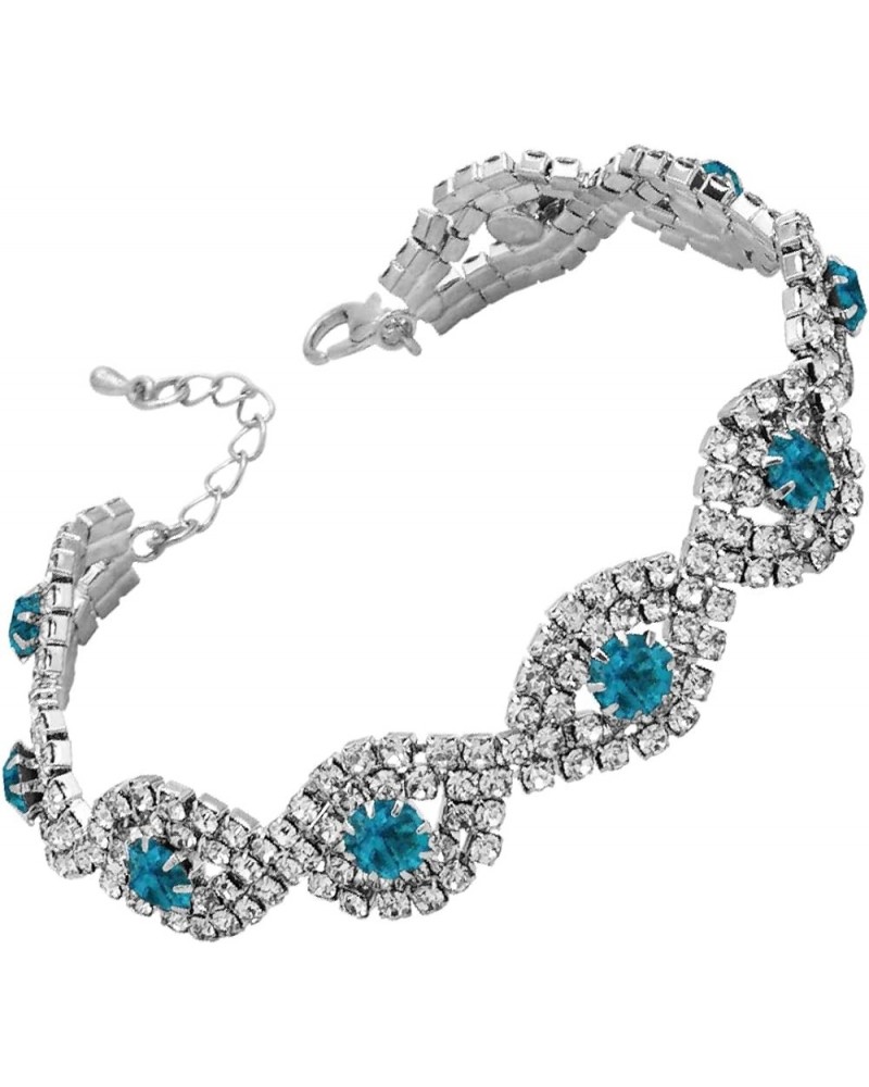 Women's Wedding Bridal Crystal Rhinestone Evil Eye Link Bracelet for Party Prom Blue Topaz Silver-Tone $7.07 Bracelets