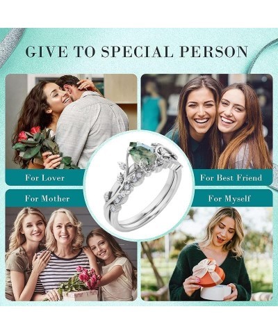 1.25 Ct Oval Cut Nature Inspired Green Moss Agate Bridal Set in White Gold/Rose Gold Leaf and Vine Gemstone Ring, Matching Sc...