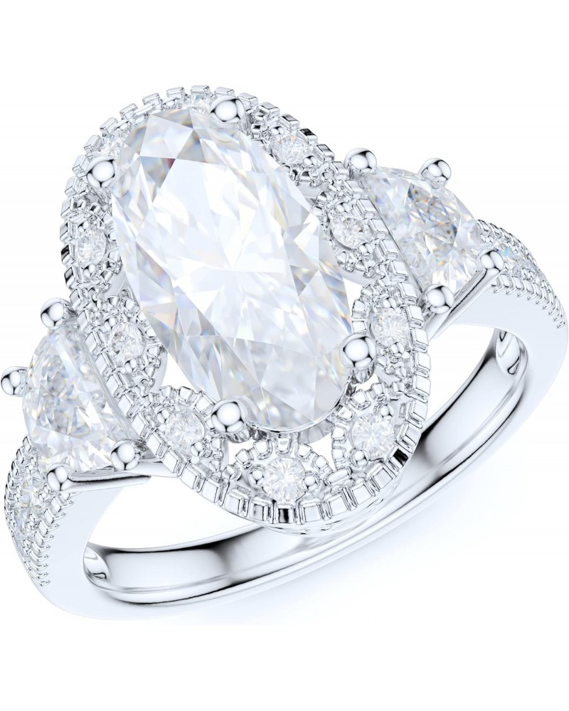 Sterling Silver Vintage Milgrain 3CT Simulated Oval Cut & Half Moon Stone Diamond Halo Engagement Ring $38.99 Rings