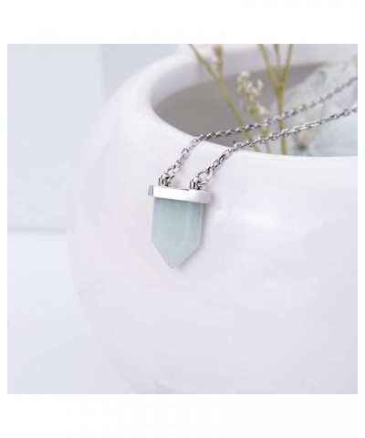 Dainty Gemstone Necklace for Women Silver Plated Turquoise Amethyst Charm Natural Stone Pointed Chakra Healing Crystal Pendan...