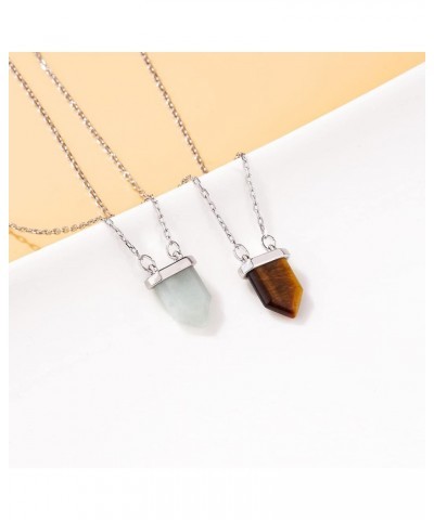 Dainty Gemstone Necklace for Women Silver Plated Turquoise Amethyst Charm Natural Stone Pointed Chakra Healing Crystal Pendan...