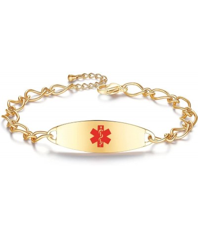 Ladies' Elegant Medical ID Bracelet Fashion Stainless steel Chain Alert Bracelets for women with Free engraving Gold TYPE 1 D...