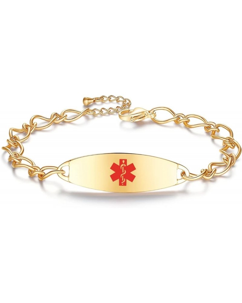 Ladies' Elegant Medical ID Bracelet Fashion Stainless steel Chain Alert Bracelets for women with Free engraving Gold TYPE 1 D...