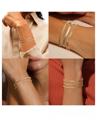 7pc Gold Bracelets for Women, 14K Real Gold Dainty Layered Cuban Link Paperclip Chain Herribone Bracelets Cute Stackable Gold...