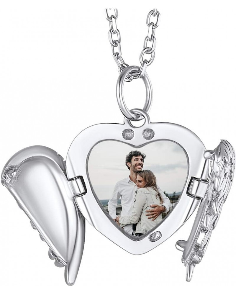 Heart Locket Necklace that Holds Pictures, 925 Sterling Silver/18K Gold/Platinum Plated Heart/Angel Wing/Tree of Life Photo P...