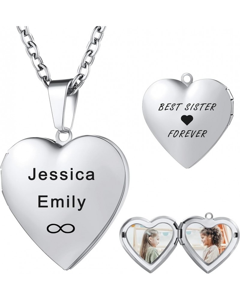 Heart Locket Necklace that Holds Pictures Personalized Lockets Picture Necklace for Mom Grandmother Custom Photo Text Engrave...