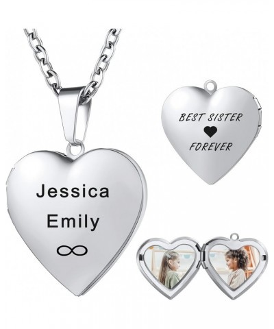 Heart Locket Necklace that Holds Pictures Personalized Lockets Picture Necklace for Mom Grandmother Custom Photo Text Engrave...