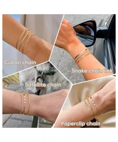 7pc Gold Bracelets for Women, 14K Real Gold Dainty Layered Cuban Link Paperclip Chain Herribone Bracelets Cute Stackable Gold...