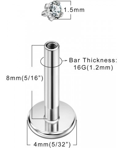 1 Piece 316L Surgical Steel Threaded Labret Studs for Ear and Nose Piercings Silver,1.5mm Clear Zircon,16g 8mm Post $8.11 Bod...