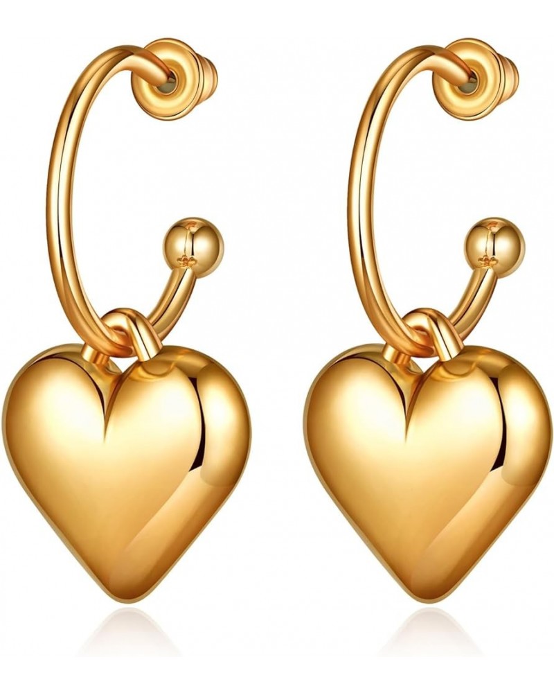 Heart Huggie Hoop Earrings for Women Gold Silver Trendy 14k Statement Heart Shaped Hoop Earring for Girls Jewelry Medium 04Go...