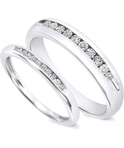 White Natural Diamond His and Hers Wedding Band Set in 10K White Gold (0.33 Cttw) Men Size - 12 Women Size - 8 $241.50 Others