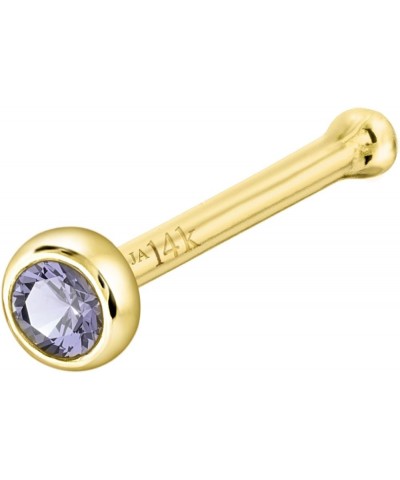 Solid 14K Gold Ball-end Stud Bezel Set Tanzanite 22G Nose Bone Nose Stud - 14K White Gold / 14K Yellow Gold December Birthsto...