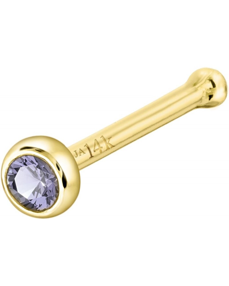 Solid 14K Gold Ball-end Stud Bezel Set Tanzanite 22G Nose Bone Nose Stud - 14K White Gold / 14K Yellow Gold December Birthsto...