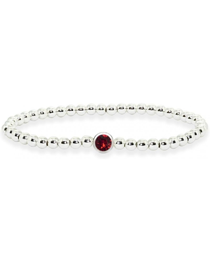 Sterling Silver Polished Beads & Crystal Stretch Stackable Bracelet for Women Girls July - Red $23.19 Bracelets