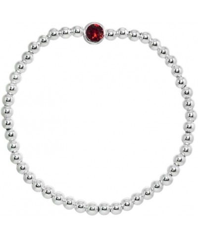 Sterling Silver Polished Beads & Crystal Stretch Stackable Bracelet for Women Girls July - Red $23.19 Bracelets