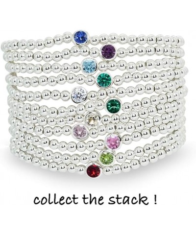 Sterling Silver Polished Beads & Crystal Stretch Stackable Bracelet for Women Girls July - Red $23.19 Bracelets