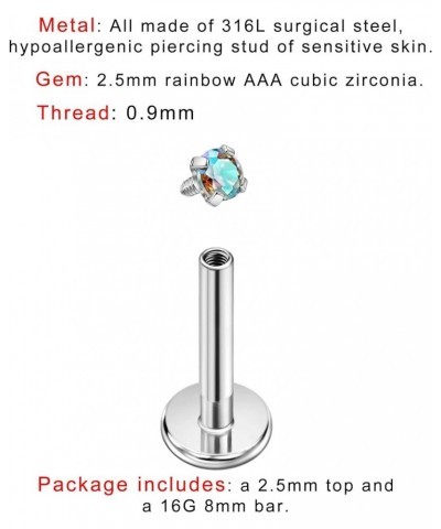 1 Piece 316L Surgical Steel Threaded Labret Studs for Ear and Nose Piercings Silver,2.5mm AB Zircon,16g 8mm Post $8.11 Body J...