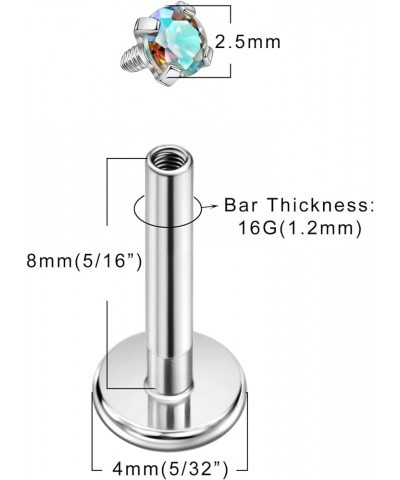 1 Piece 316L Surgical Steel Threaded Labret Studs for Ear and Nose Piercings Silver,2.5mm AB Zircon,16g 8mm Post $8.11 Body J...