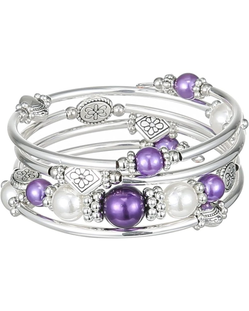 Beaded Bangle Bracelets for Women Silver Wrap Bangles Bracelet Womens Costume Jewelry Fashion Gift 18-Purple $10.80 Bracelets