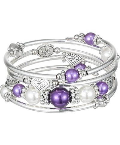 Beaded Bangle Bracelets for Women Silver Wrap Bangles Bracelet Womens Costume Jewelry Fashion Gift 18-Purple $10.80 Bracelets