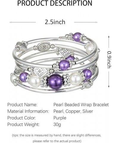 Beaded Bangle Bracelets for Women Silver Wrap Bangles Bracelet Womens Costume Jewelry Fashion Gift 18-Purple $10.80 Bracelets