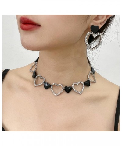 Handmade Love Heart Punk Band Choker Necklaces Statement Rhinestone Adjustable Clavicle Necklace Jewerly for Women Girls Part...