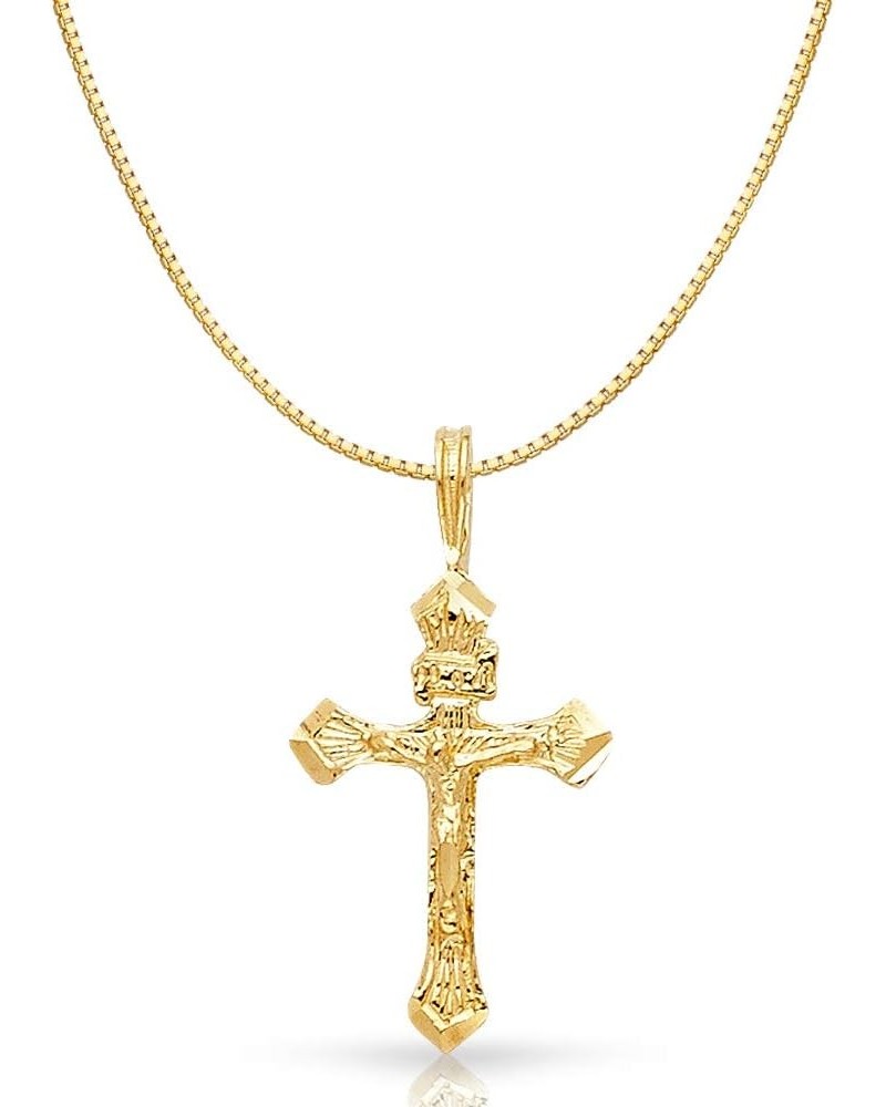 14K Yellow Gold Religious Crucifix Charm Pendant with 0.6mm Box Chain Necklace 16.0 Inches $53.44 Necklaces