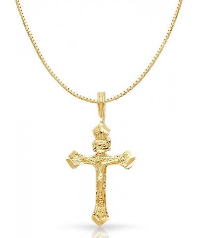 14K Yellow Gold Religious Crucifix Charm Pendant with 0.6mm Box Chain Necklace 16.0 Inches $53.44 Necklaces