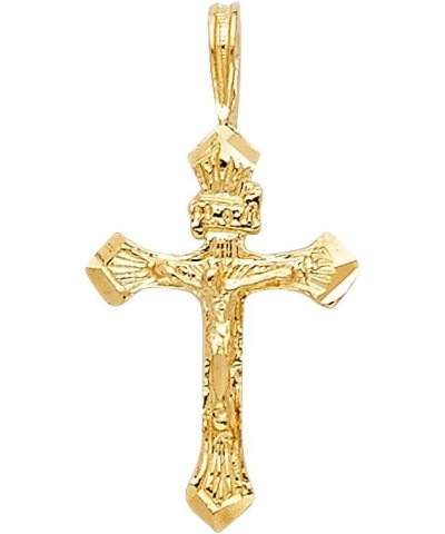 14K Yellow Gold Religious Crucifix Charm Pendant with 0.6mm Box Chain Necklace 16.0 Inches $53.44 Necklaces