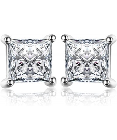 Princess Cut 0.8ct Moissanite Solitaire Stud Earrings for Women, Square Shape 925 Sterling Silver 14k Gold Plated Earrings fo...