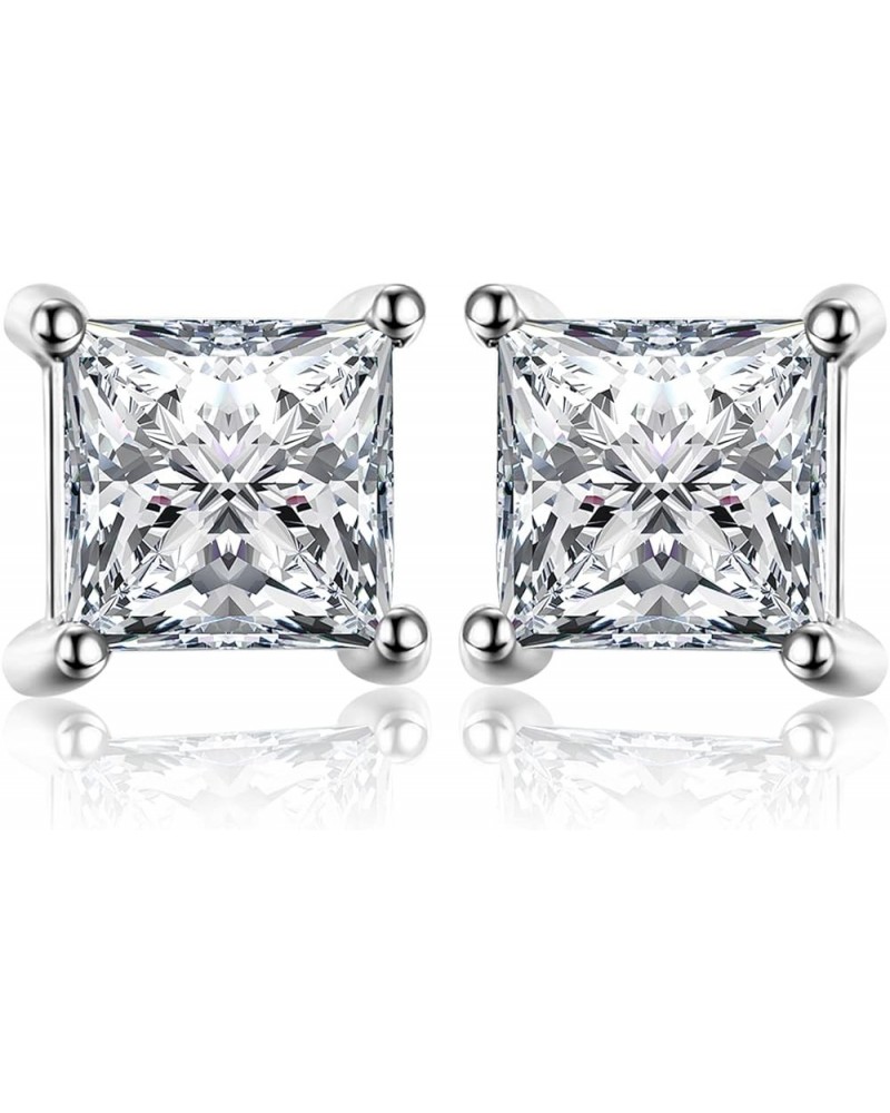 Princess Cut 0.8ct Moissanite Solitaire Stud Earrings for Women, Square Shape 925 Sterling Silver 14k Gold Plated Earrings fo...