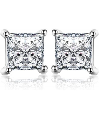 Princess Cut 0.8ct Moissanite Solitaire Stud Earrings for Women, Square Shape 925 Sterling Silver 14k Gold Plated Earrings fo...