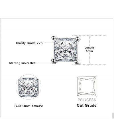 Princess Cut 0.8ct Moissanite Solitaire Stud Earrings for Women, Square Shape 925 Sterling Silver 14k Gold Plated Earrings fo...