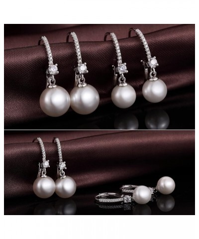 925 Sterling Silver Pearl Leverback Earrings for Women Cubic Zirconia Diamond Pearl Dangle Drop Earrings, 18K White Gold Plat...