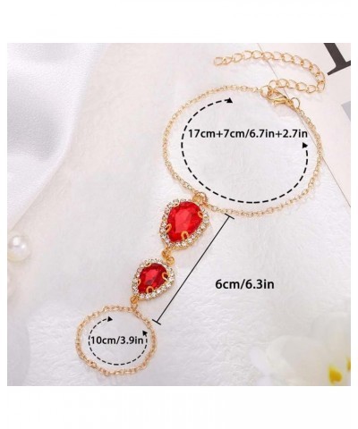 Rhinestone Finger Ring Hand Bracelets Gold Hand Jewelry Crystal Hand Chain for Women and Girls Red $9.85 Bracelets