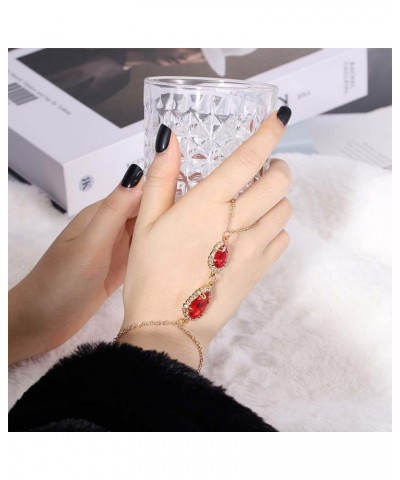 Rhinestone Finger Ring Hand Bracelets Gold Hand Jewelry Crystal Hand Chain for Women and Girls Red $9.85 Bracelets