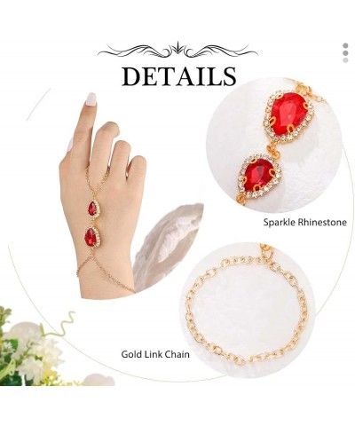 Rhinestone Finger Ring Hand Bracelets Gold Hand Jewelry Crystal Hand Chain for Women and Girls Red $9.85 Bracelets