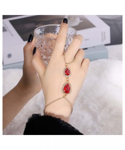 Rhinestone Finger Ring Hand Bracelets Gold Hand Jewelry Crystal Hand Chain for Women and Girls Red $9.85 Bracelets