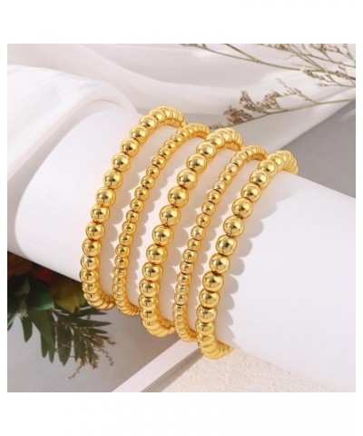 Gold Beaded Bracelet for Women 14K Gold Plated Bead Ball Bracelet Stretchable Elastic Bohemian Stackable Bracelets Trendy Gol...