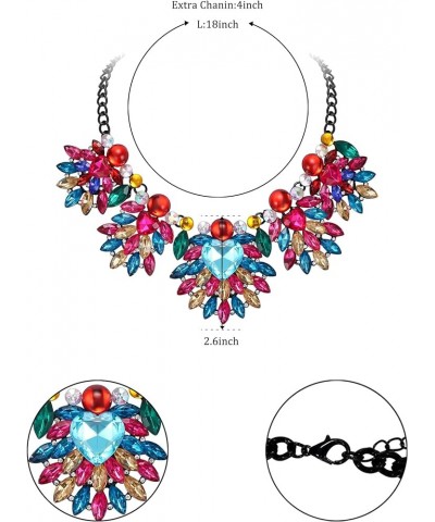 Rhinestone Crystal Flower Costume Bib Chunky Collar Necklace for Women, Vintage Boho Enamel Floral Leaf Statement Necklace fo...