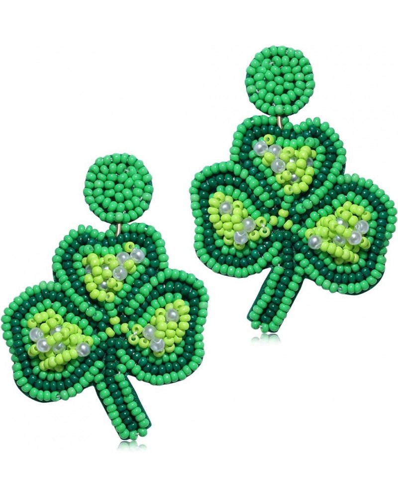 St.Patrick's Day Beaded Earrings for Women Green Lucky Leaf Top Hat Drop Dangle Earrings Funky Irish Holiday Festive Jewelry ...