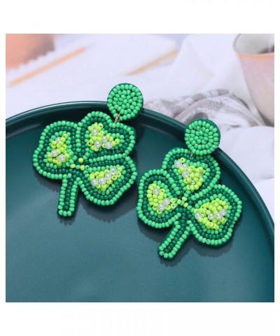 St.Patrick's Day Beaded Earrings for Women Green Lucky Leaf Top Hat Drop Dangle Earrings Funky Irish Holiday Festive Jewelry ...