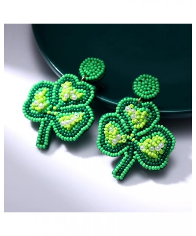 St.Patrick's Day Beaded Earrings for Women Green Lucky Leaf Top Hat Drop Dangle Earrings Funky Irish Holiday Festive Jewelry ...