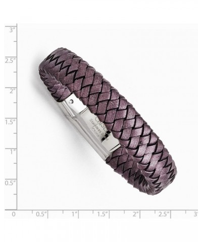 Stainless Steel Polished Metallic Purple Woven Leather Bracelet $30.79 Bracelets