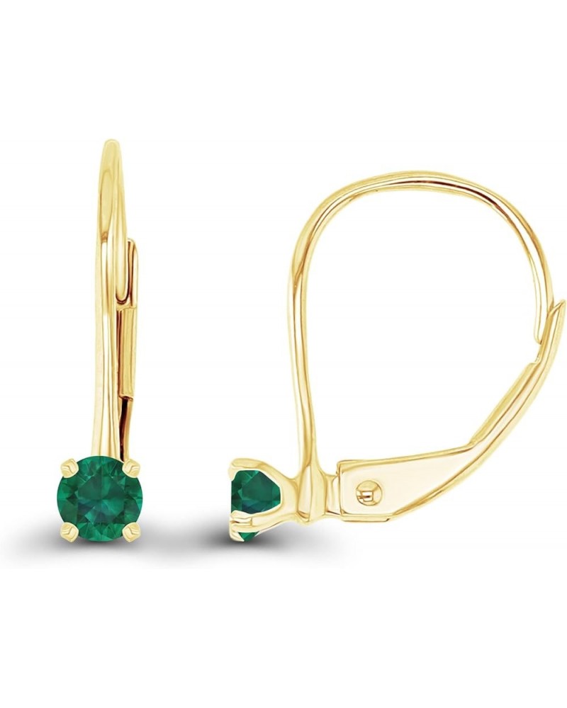 14k Gold Solid Hypoallergenic 3mm Round Genuine Birthstone Natural Gemstone Leverback Earrings Emerald Created Yellow Gold $4...