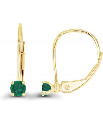 14k Gold Solid Hypoallergenic 3mm Round Genuine Birthstone Natural Gemstone Leverback Earrings Emerald Created Yellow Gold $4...