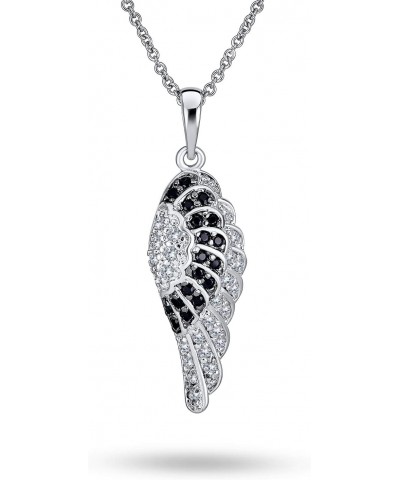 Two Tone Pave Black White Cubic Zirconia CZ Spiritual Guardian Angel Wing Feather Dangle Pendant Necklace For Women For Teen ...