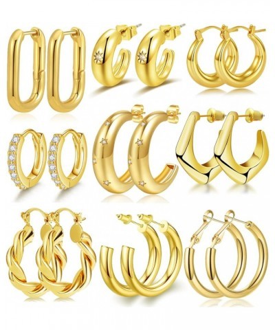 8-10 Pairs Delicate Gold Silver Hoop Earrings Set for Women, 14K Gold Plated Lightweight Hypoallergenic Thick Open Twisted Hu...